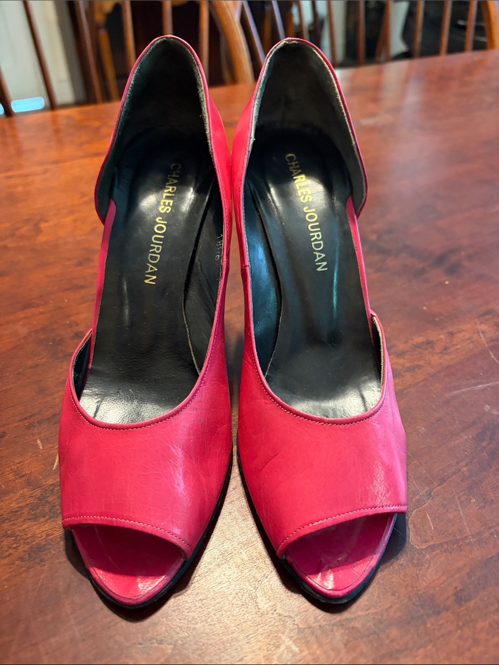Charles Jourdan Hot Pink Peep-Toe Pumps